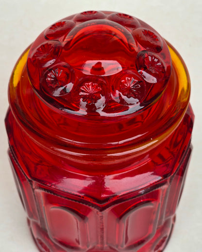 LE Smith glass amberina moon and star canister