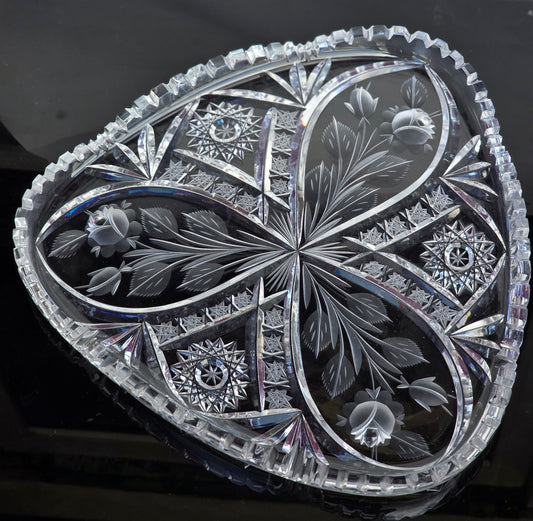 Hand Cut glass Bohemia triangle snack dish 24% lead crystal