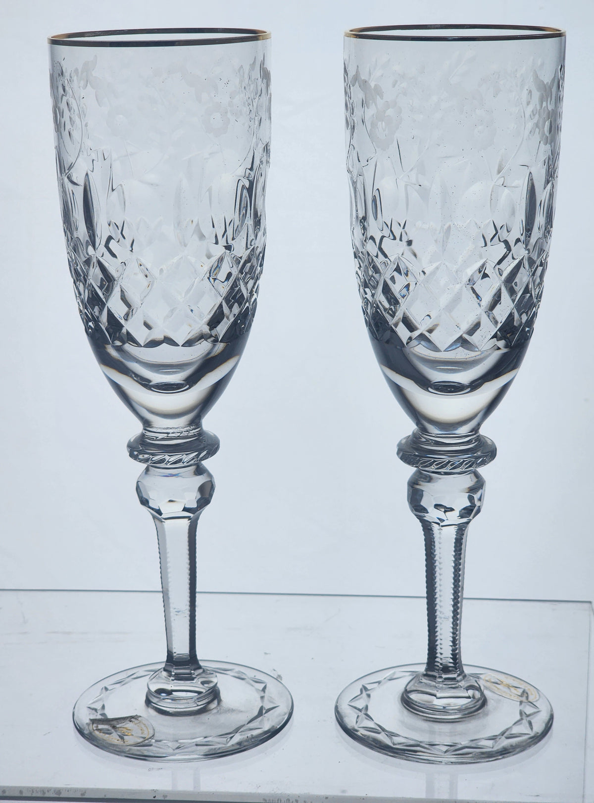Pair Rogaska Hand Cut glass flutes lead crystal