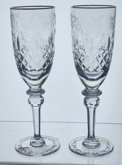Pair Rogaska Hand Cut glass flutes lead crystal