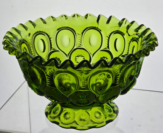 L.E SMITH Moon and star green Glass footed dish