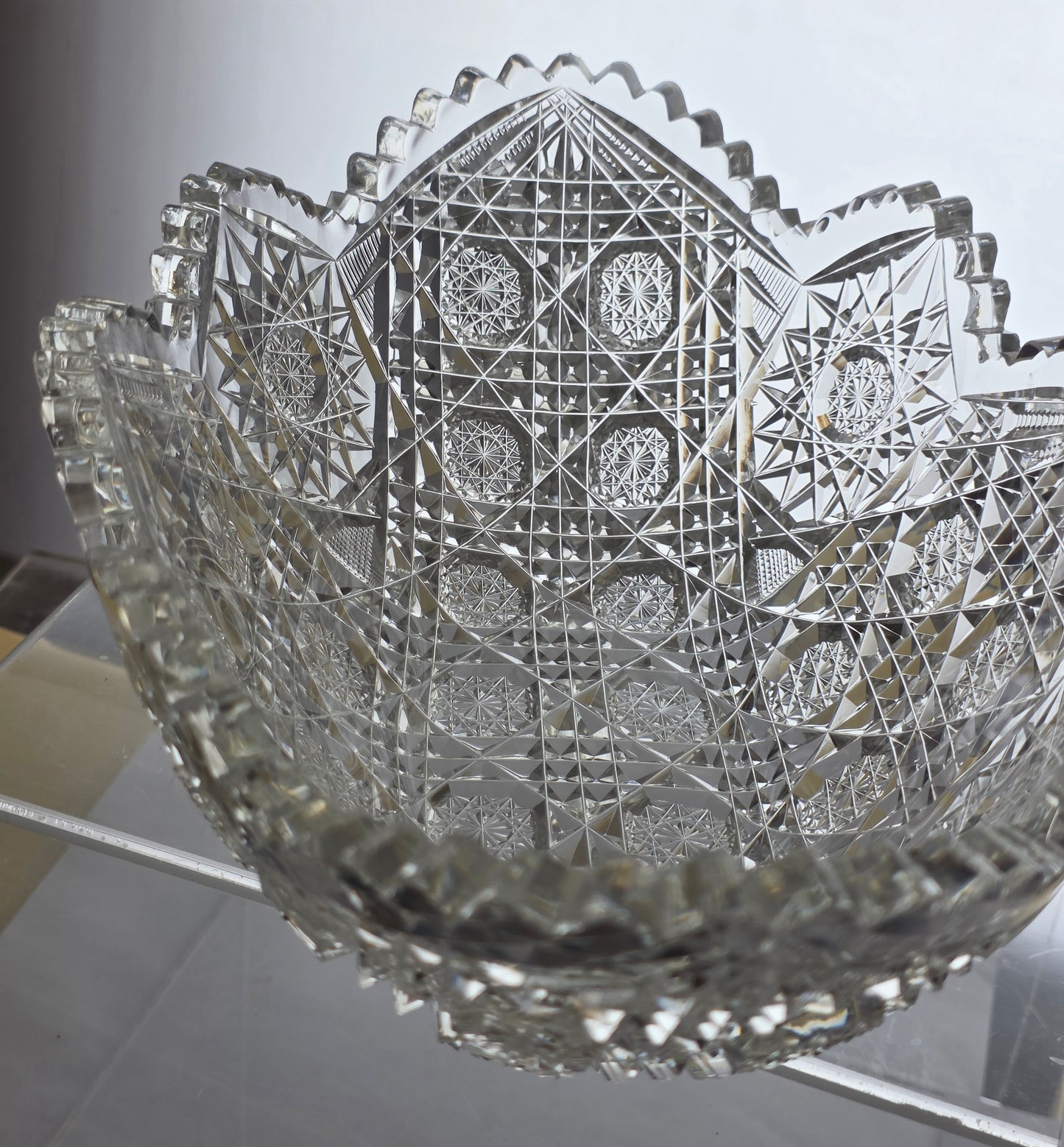 ABP cut glass triple miter banana bowl American brilliant period 1886 -1915 tg7