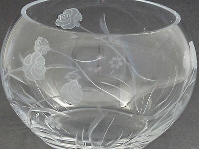 Hand cut glass bowl, Frosted rose and polished hand stems Can be customized - O'Rourke crystal awards & gifts abp cut glass