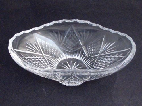 Old  hand Cut Glass oval bowl Crystal, Stone wheel cut - O'Rourke crystal awards & gifts abp cut glass