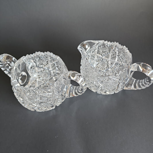 Sugar and creamer American Brilliant Period Cut Glass Antique