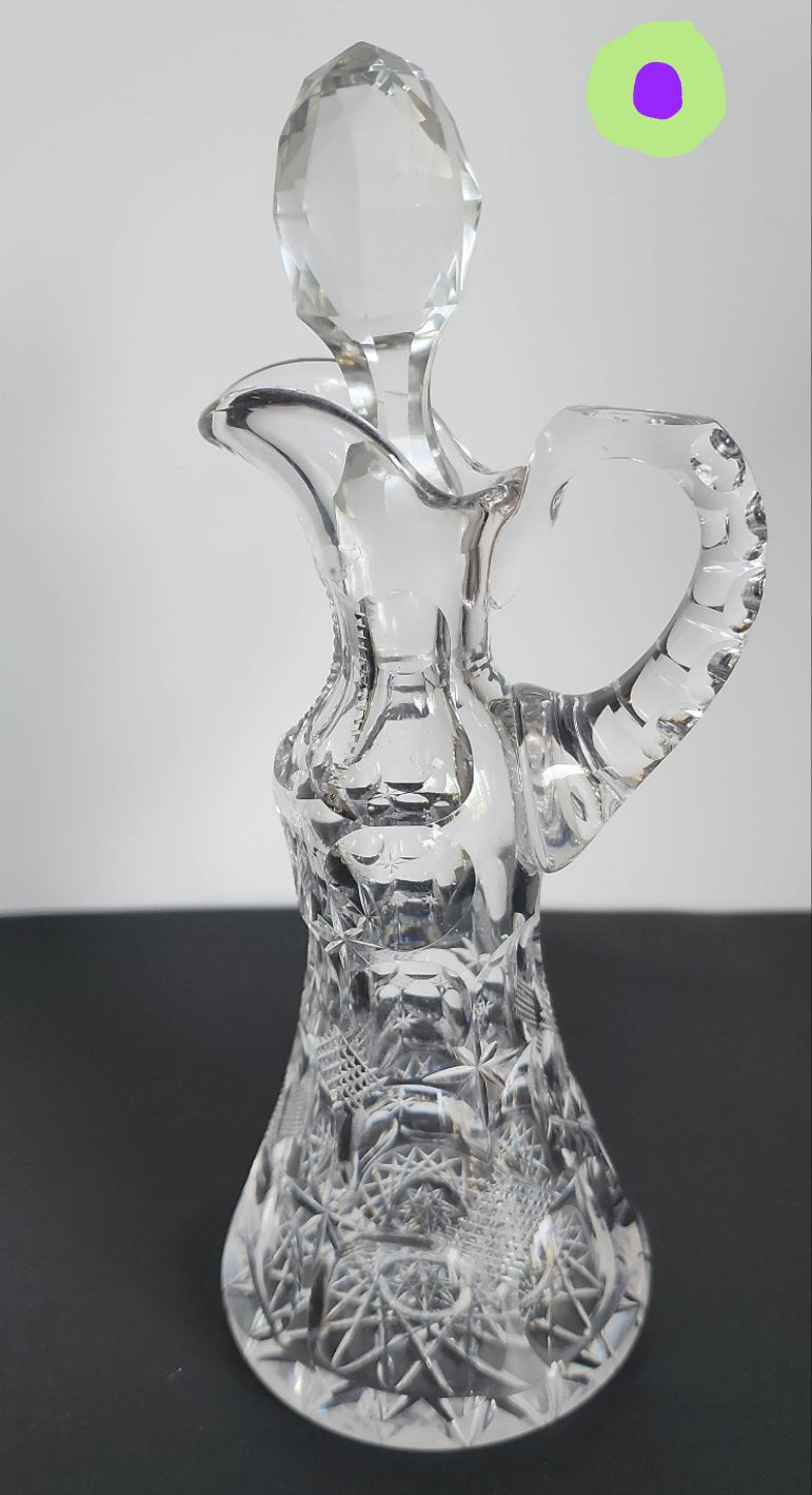 Signed Bergen cut glass abp Antique handled cruid