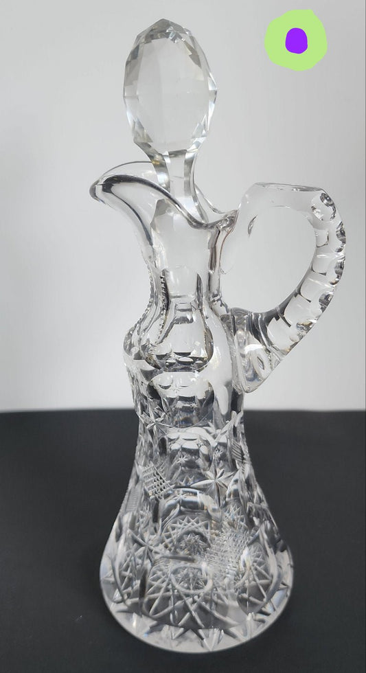 Signed Bergen cut glass abp Antique handled cruid