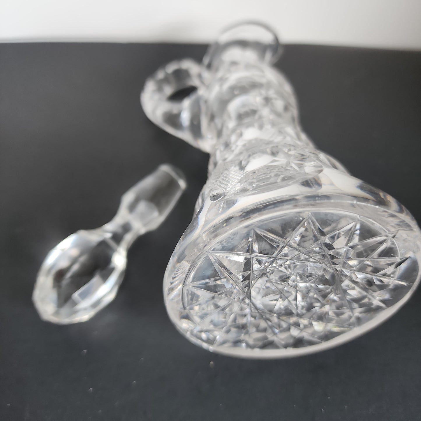 Signed Bergen cut glass abp Antique handled cruid