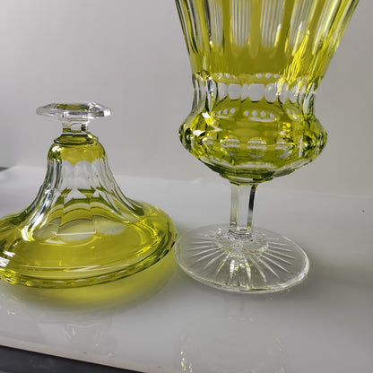 Val St Lambert? Cut Glass green urn