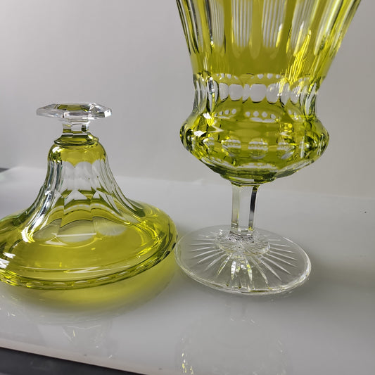 Val St Lambert? Cut Glass green urn