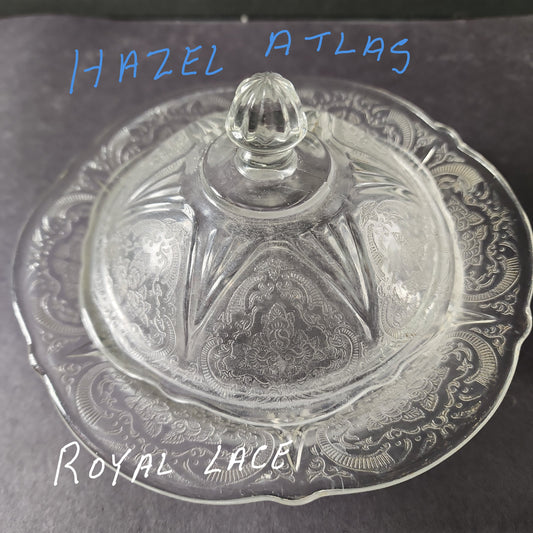 Covered butter dome with under Plate glass Royal Lace