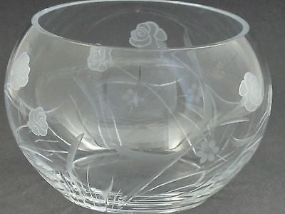 Hand cut glass bowl, Frosted rose and polished hand stems Can be customized - O'Rourke crystal awards & gifts abp cut glass
