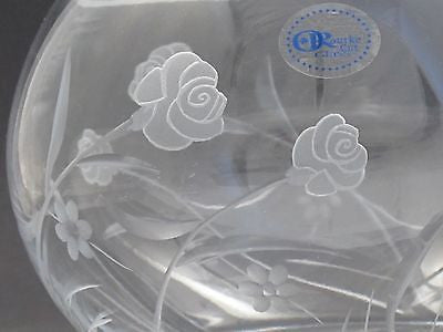 Hand cut glass bowl, Frosted rose and polished hand stems Can be customized - O'Rourke crystal awards & gifts abp cut glass