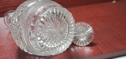 Hand Cut glass 3 ring neck decanter with mushroom stopper Antique