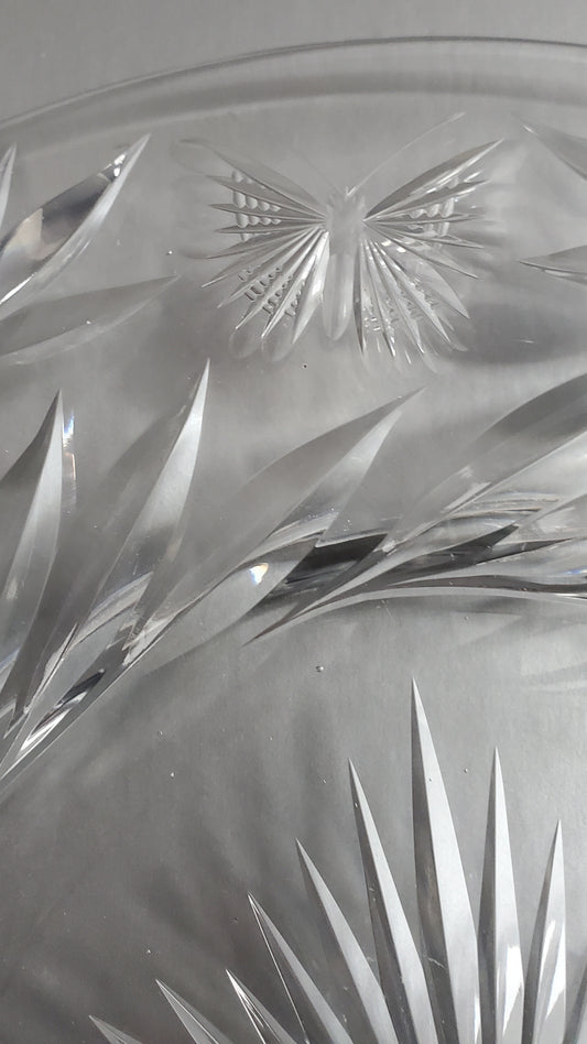 ABP crystal platter hand cut glass butterfly