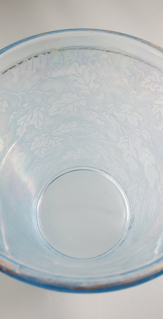Etched blue glass ice bucket with handle