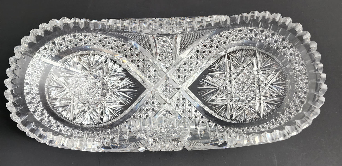 ABP American Brilliant Period Cut Glass crimped bread tray Antique