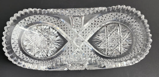 ABP American Brilliant Period Cut Glass crimped bread tray Antique