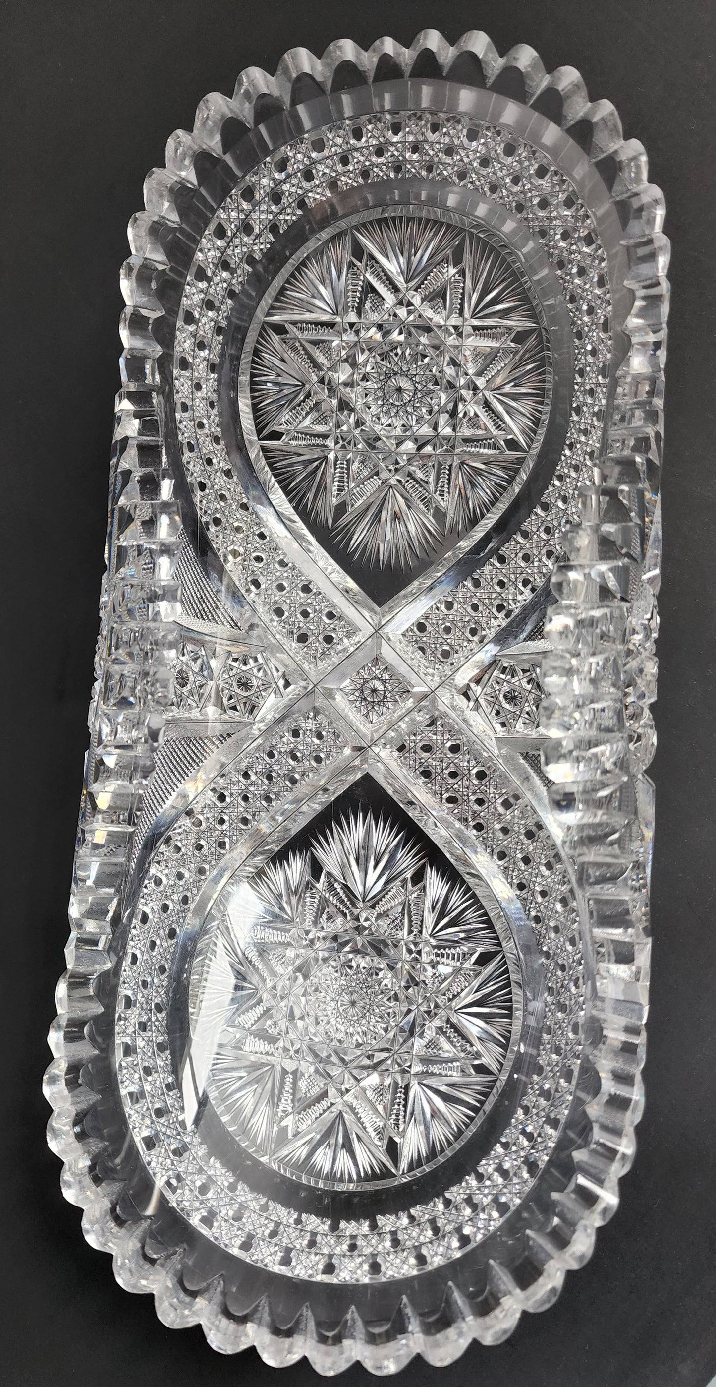 ABP American Brilliant Period Cut Glass crimped bread tray Antique