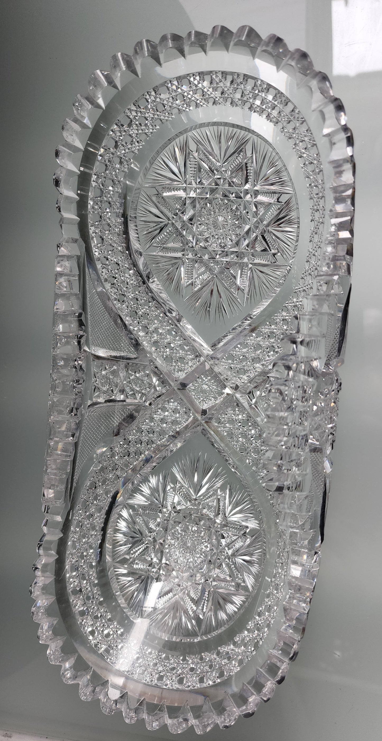 ABP American Brilliant Period Cut Glass crimped bread tray Antique