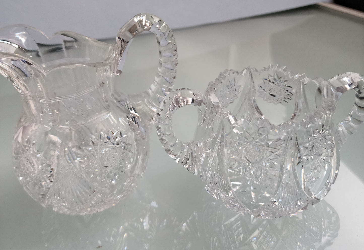 Dorflinger  Sugar and creamer American Brilliant Period Cut Glass Antique