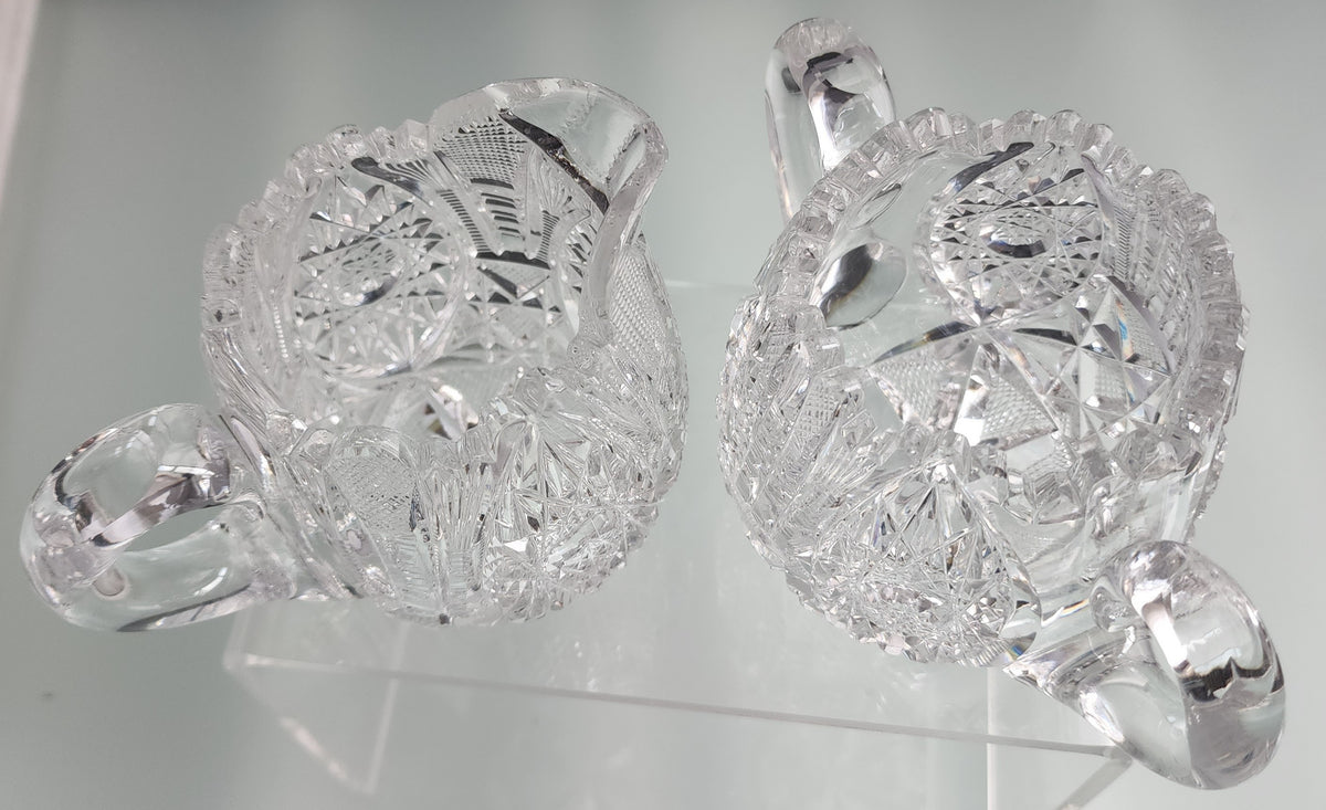 Sugar and creamer American Brilliant Period Cut Glass Antique tg