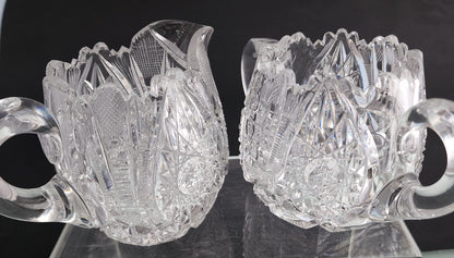 Sugar and creamer American Brilliant Period Cut Glass Antique tg