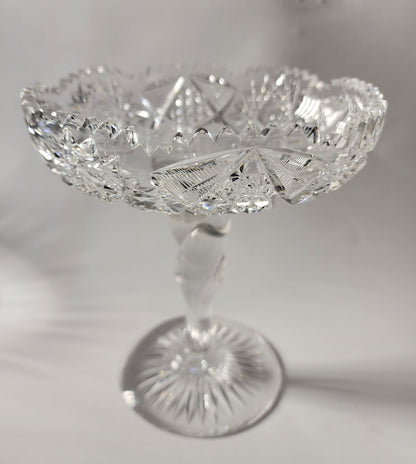 Signed Clark American Brilliant Period Cut Glass ABP Antique  compote
