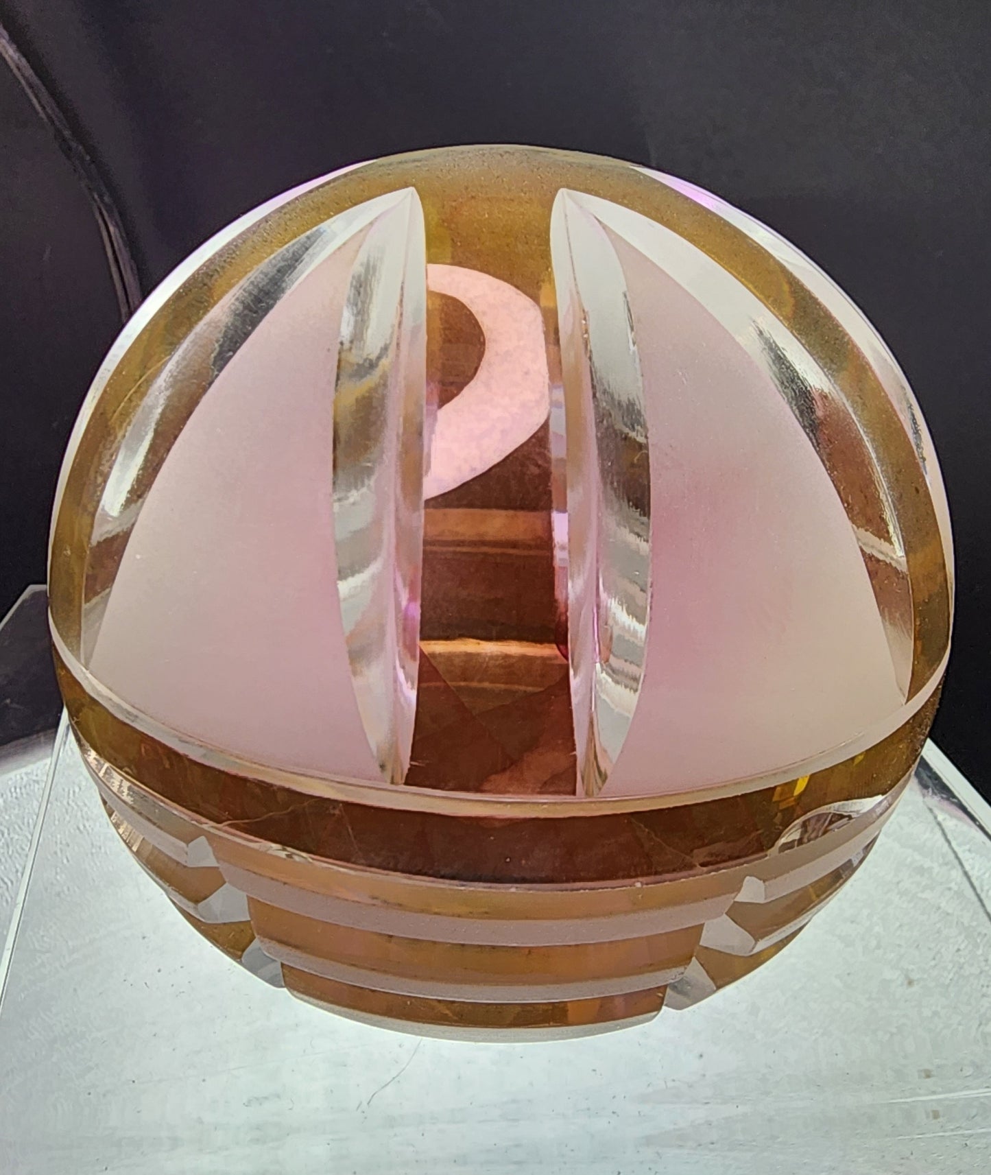 Hand cut glass art Paperweight signed Peter ORourke
