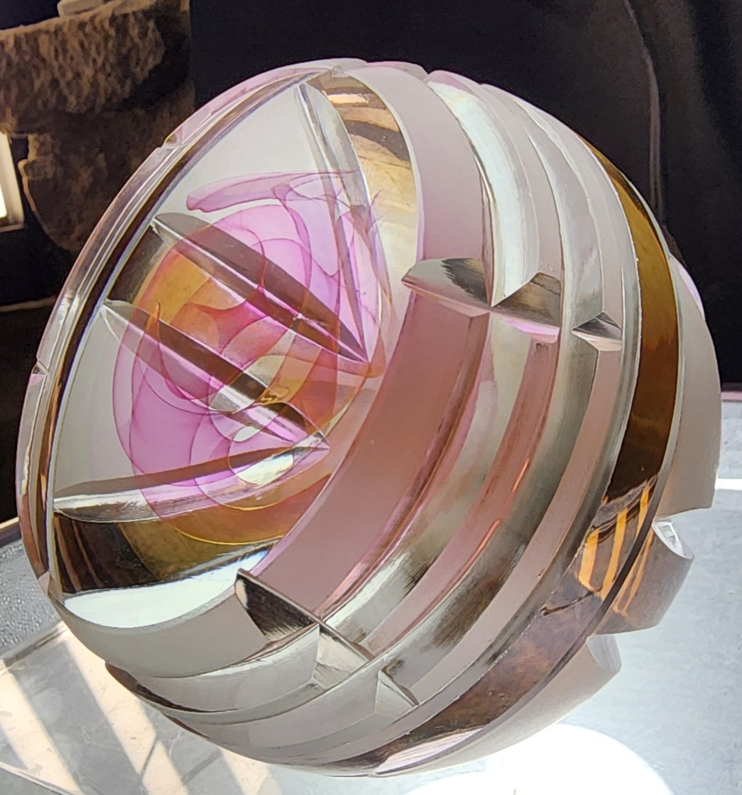 Hand cut glass art Paperweight signed Peter ORourke