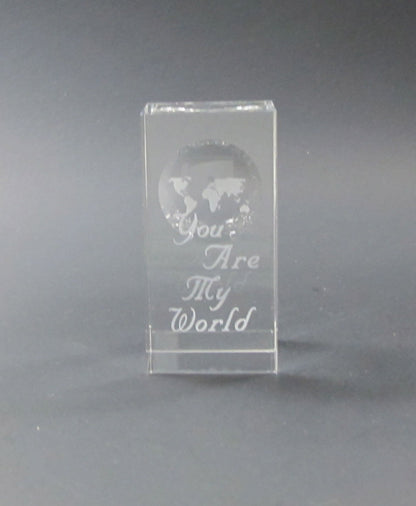 Globe pattern paperweight, You are my World, Great Valentine gift - O'Rourke crystal awards & gifts abp cut glass