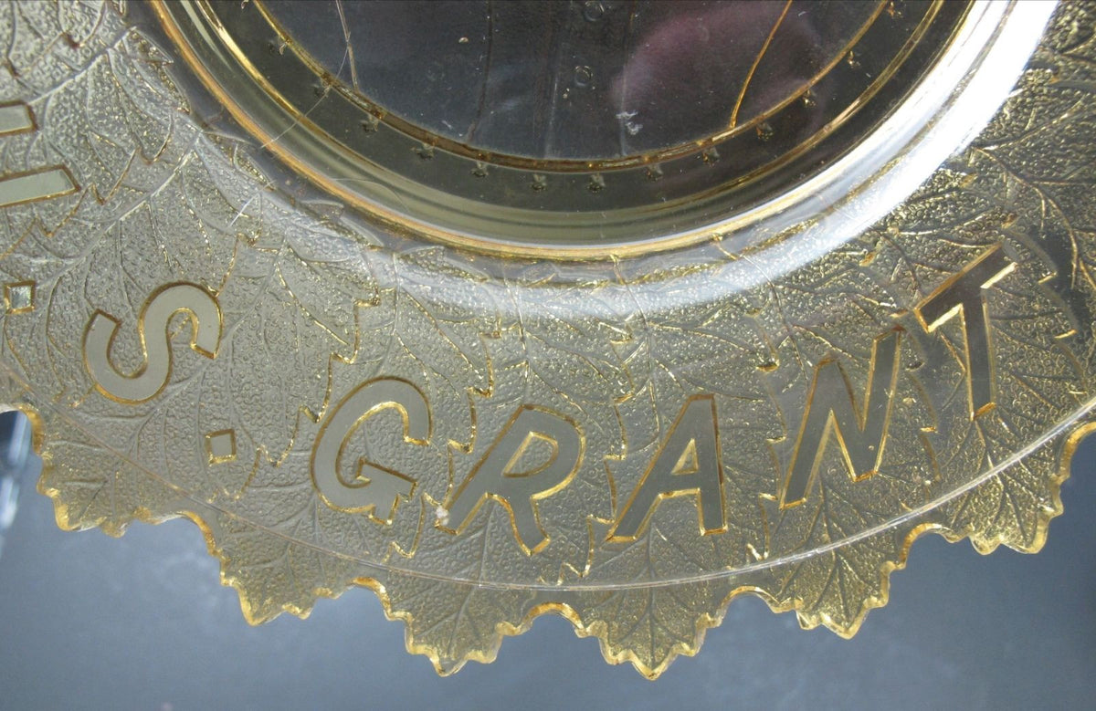 S.Grant amber "LET US HAVE PEACE" GLASS PLATE - O'Rourke crystal awards & gifts abp cut glass