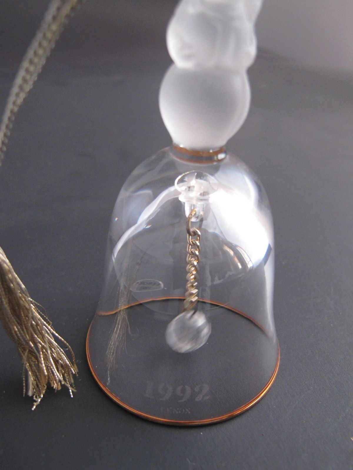 Lenox Crystal 1992 Snowman Tree miniature bell ornament Made in USA - O'Rourke crystal awards & gifts abp cut glass