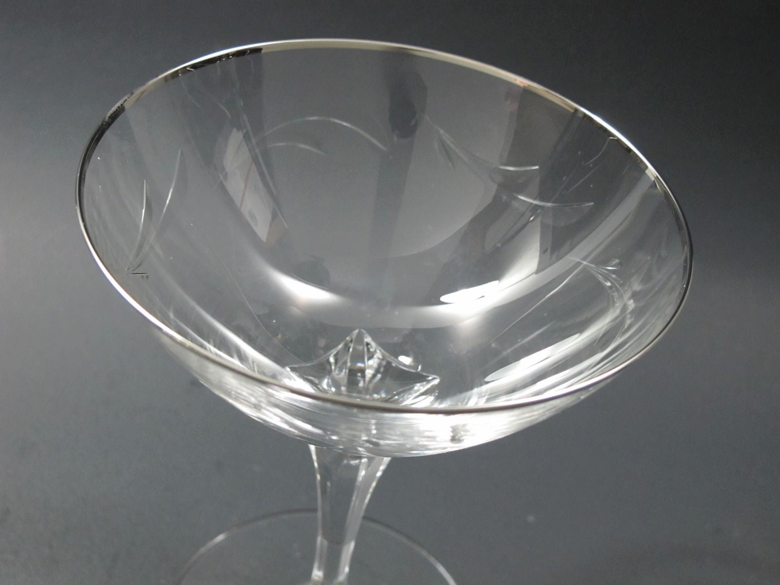 4 Tiffin Rivirea platinum Hand cut glass desserts never used, in shipping box - O'Rourke crystal awards & gifts abp cut glass