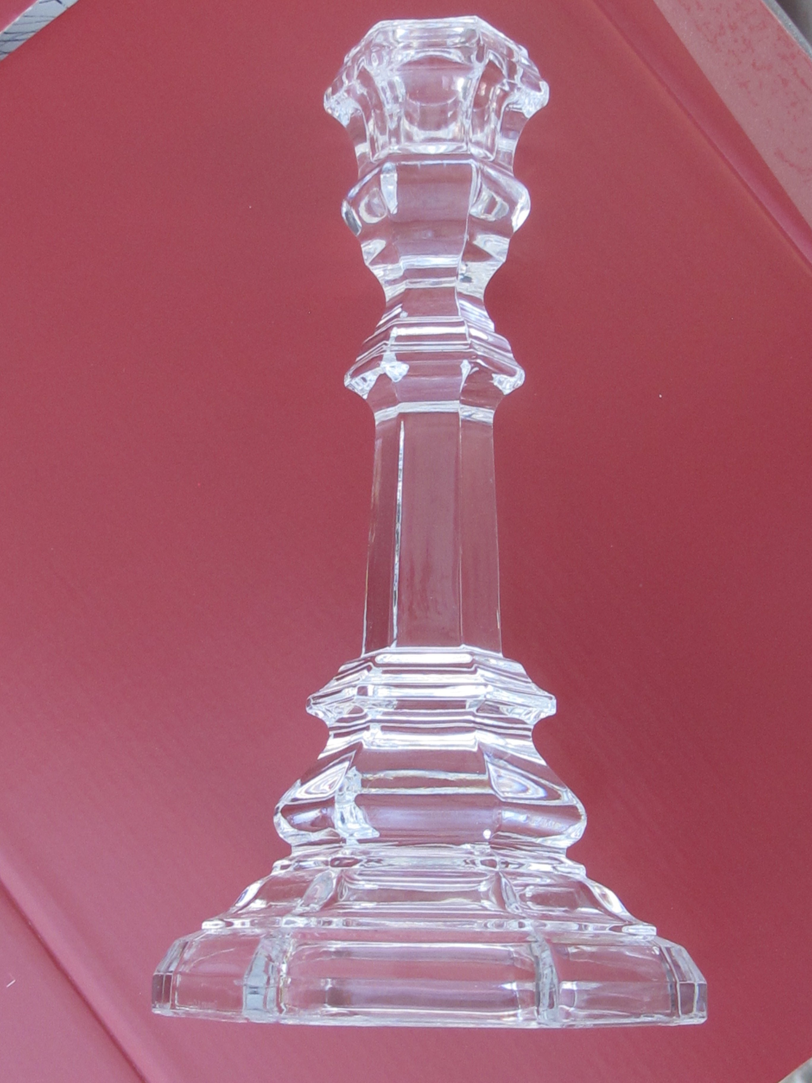 Signed Tiffany Glass candle sticks USA , crystal – ORourke Glass