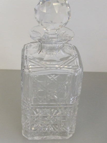 Signed Edinburgh Scotland hand Cut glass square Crystal decanter
