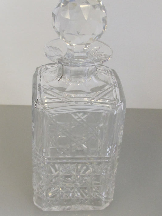 Signed Edinburgh Scotland hand Cut glass square Crystal decanter