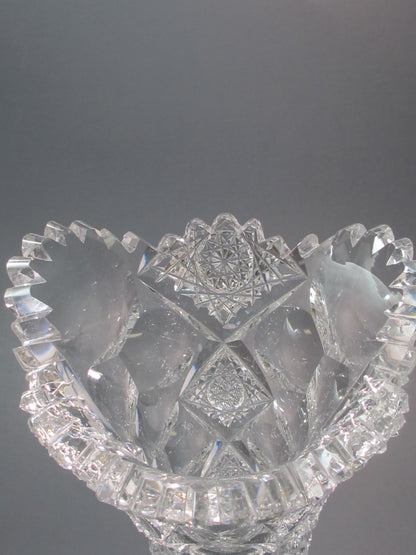Repaired ABP cut glass Signed Hawkes Queens trumpet vase antique 14"