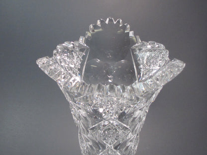 Repaired ABP cut glass Signed Hawkes Queens trumpet vase antique 14"