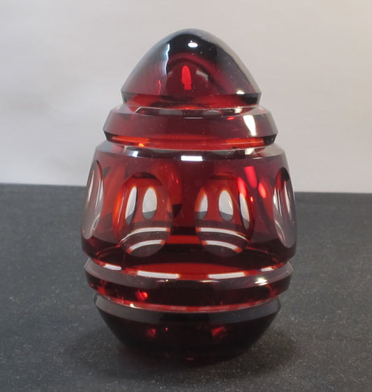 O'Rourke CUT GLASS to clear red hollow egg Hand cut