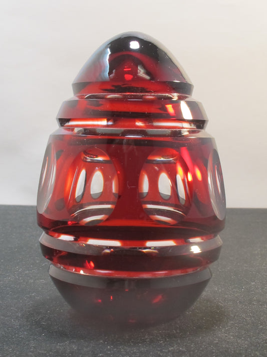 O'Rourke CUT GLASS to clear red hollow egg Hand cut