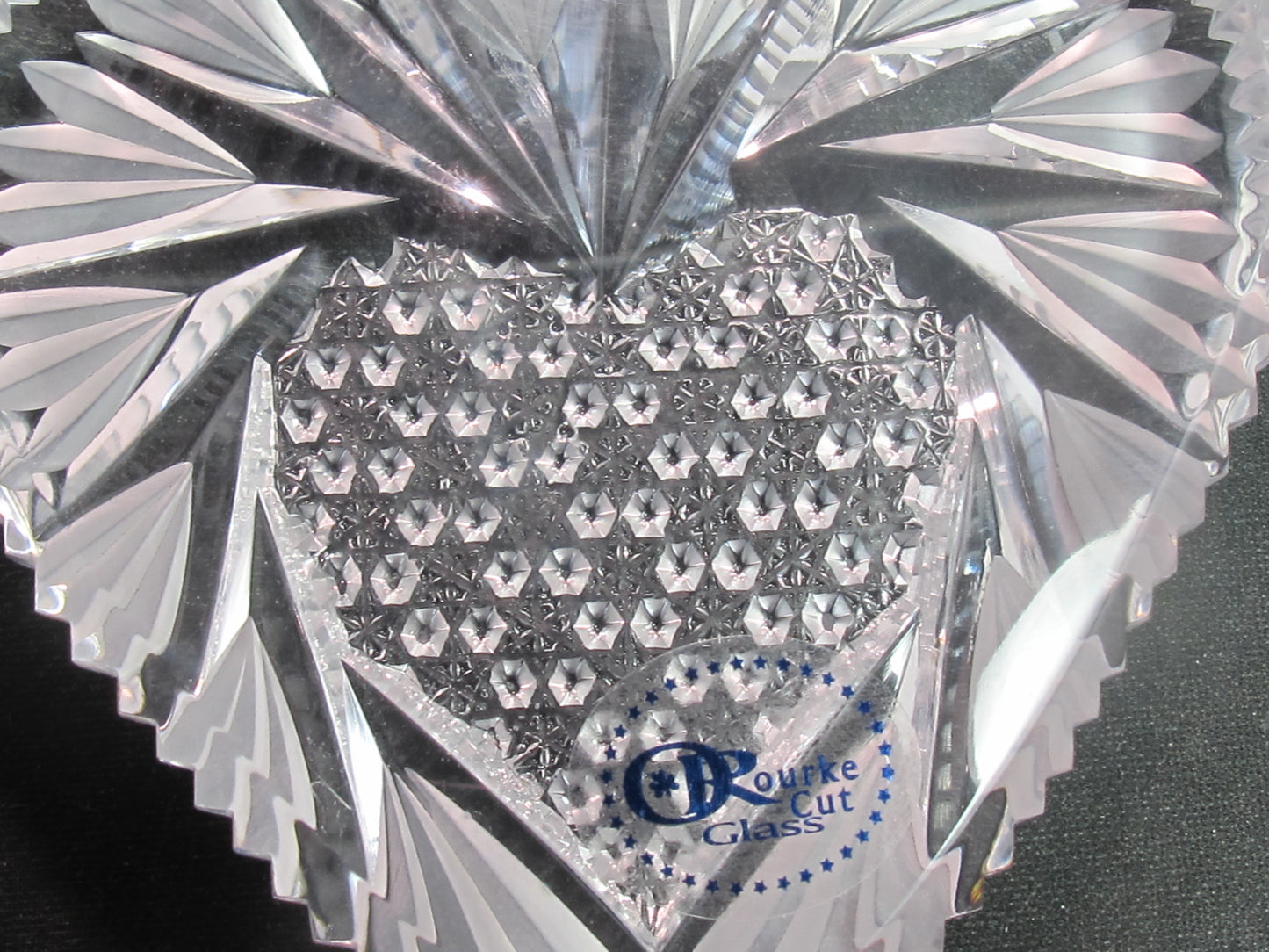 Valentines day Hand Cut 24% lead crystal heart Paperweight signed Peter ORourke