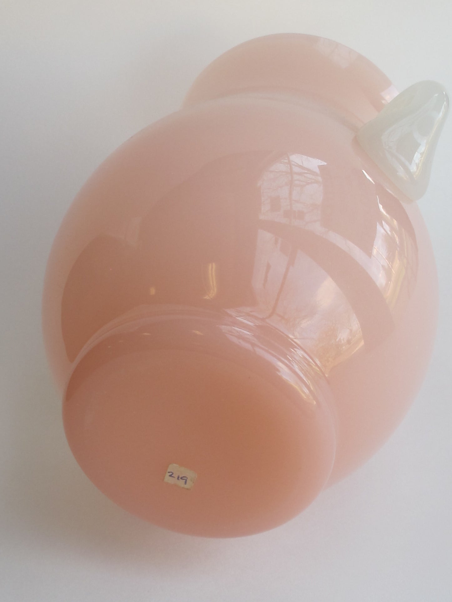Steuben? vase Glass pink body white handles