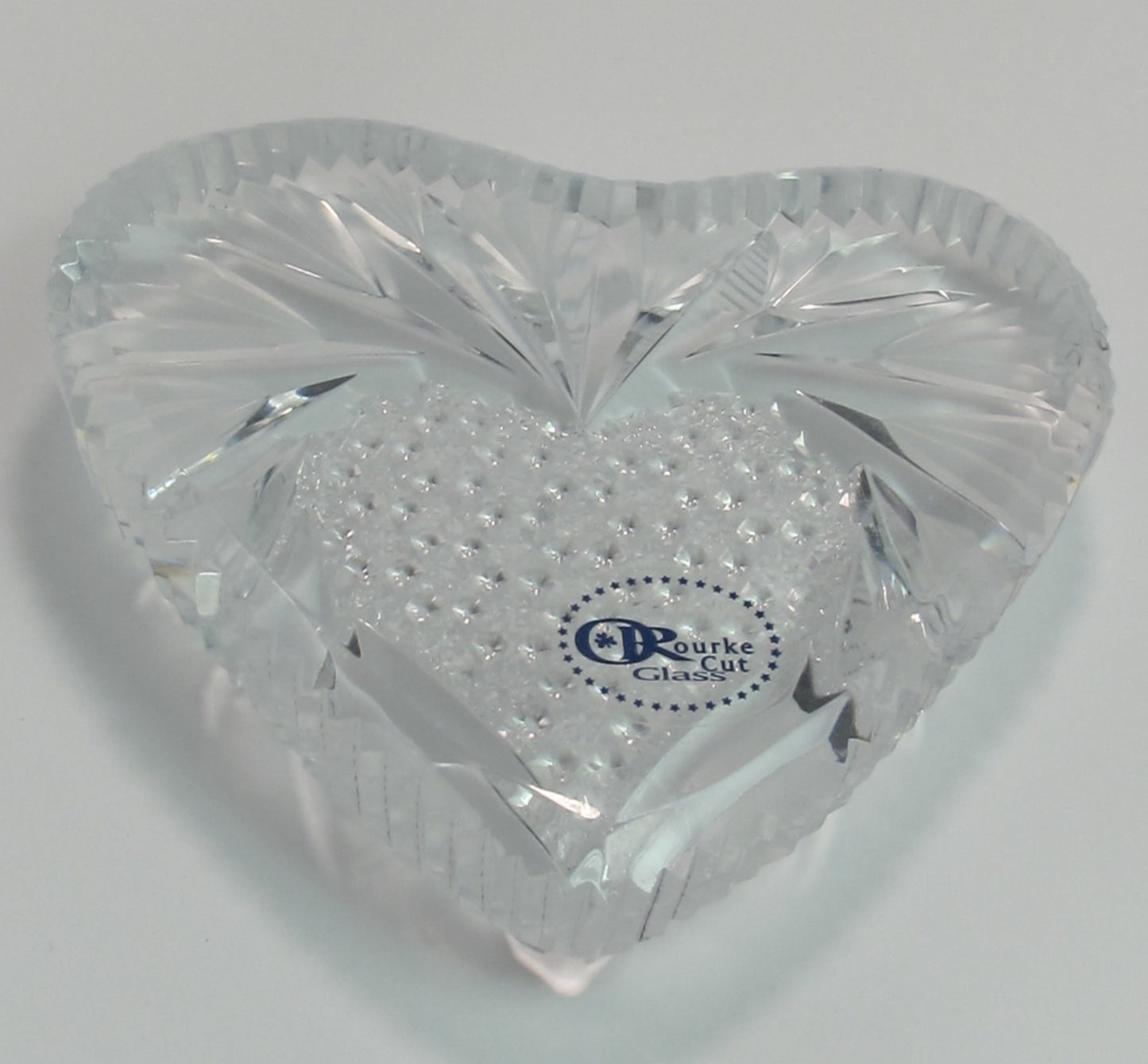 Valentines day Hand Cut 24% lead crystal heart Paperweight signed Peter ORourke