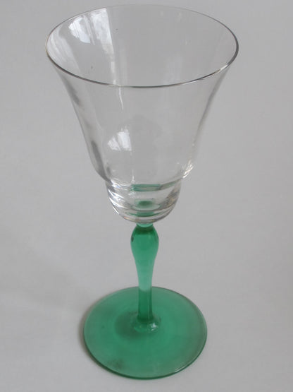 Green stem glass goblet Uranium stem and foot bowl is clear, 2 pieces