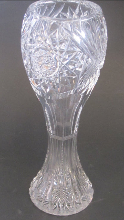 ABP cut glass vase zipper Hobstar antique