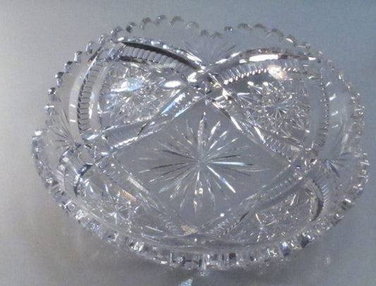 Signed Libbey American Period Cut Glass low bowl Antique crystal hobstar