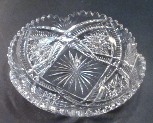 Signed Libbey American Period Cut Glass low bowl Antique crystal hobstar