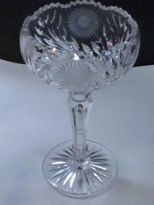 Cut Glass compote Antique floral tear drop stem bd
