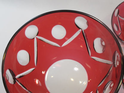 Red cased glass cut to clear finger bowl 4 piece